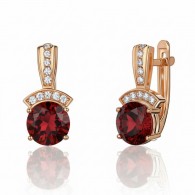 Серьги с гранатом и  фианитом из красного золота 585 пробы фото