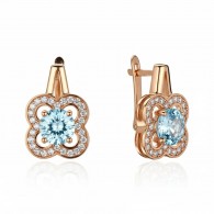 Серьги с топазом и  фианитом из красного золота 585 пробы фото