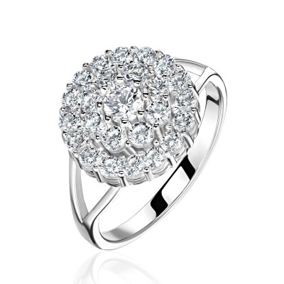 Кольцо с фианитом и  фианитом из серебра 925 пробы фото