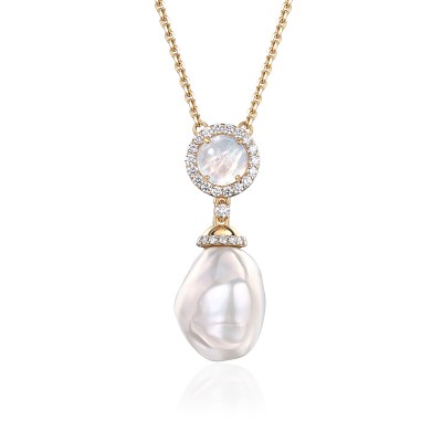 Колье с жемчугом, бриллиантом и лунным камнем из желтого золота 585 пробы фото