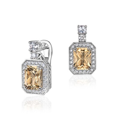 Серьги с бриллиантом и гелиодором из белого золота 585 пробы фото