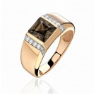 Кольцо с раухтопазом и  фианитом из красного золота 585 пробы