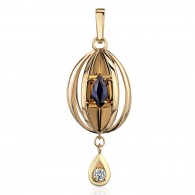 Подвеска с бриллиантом и сапфиром из желтого золота 585 пробы фото