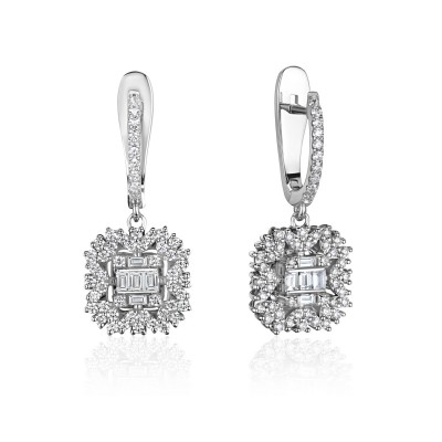 Серьги с бриллиантом из белого золота 585 пробы фото