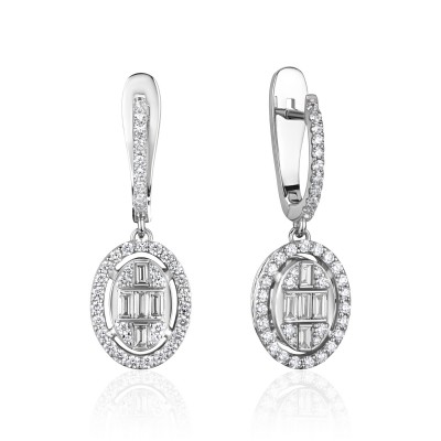 Серьги с бриллиантом из белого золота 585 пробы фото