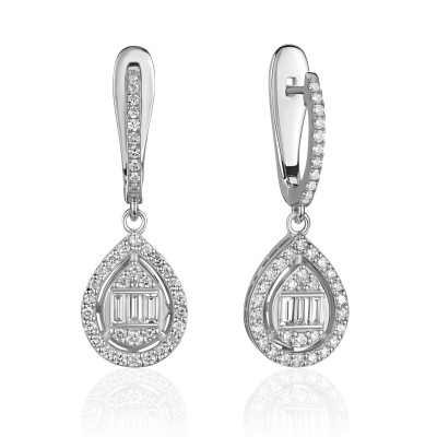 Серьги с бриллиантом из белого золота 585 пробы фото