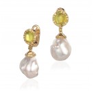 Серьги с жемчугом, турмалином и Пренит из желтого золота 585 пробы