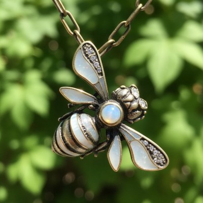 Колье с перламутром, эмалью и кристаллом фото