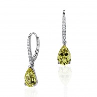 Серьги с кварцем и бриллиантом из белого золота 750 пробы фото