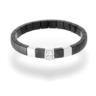 Браслет с цирконом и керамикой из серебра 925 пробы фото