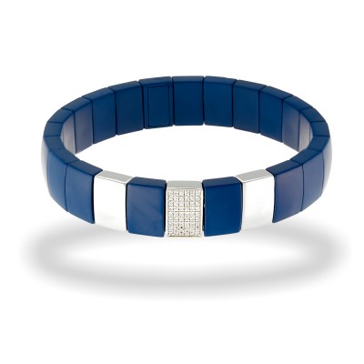 Браслет с цирконом и керамикой из серебра 925 пробы фото