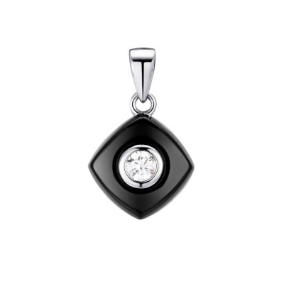 Подвеска с цирконом и керамикой из серебра 925 пробы фото