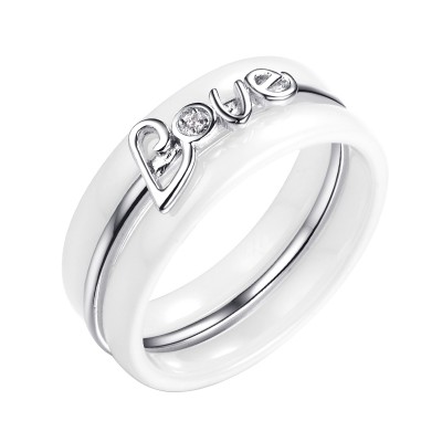 Кольцо с цирконом и керамикой из серебра 925 пробы фото