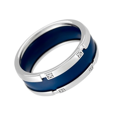 Кольцо с цирконом и керамикой из серебра 925 пробы фото