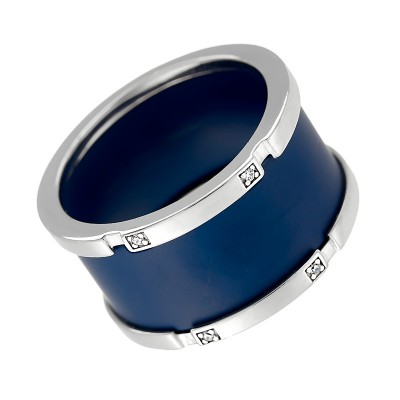 Кольцо с цирконом и керамикой из серебра 925 пробы фото