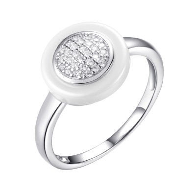 Кольцо с цирконом и керамикой из серебра 925 пробы фото