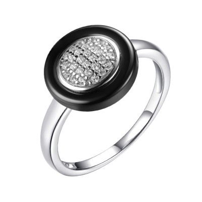 Кольцо с цирконом и керамикой из серебра 925 пробы фото