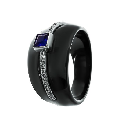 Кольцо с цирконом, керамикой и Ситалл из серебра 925 пробы фото