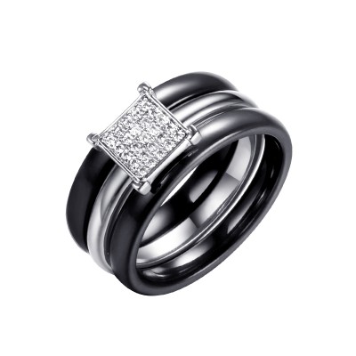 Кольцо с цирконом и керамикой из серебра 925 пробы фото