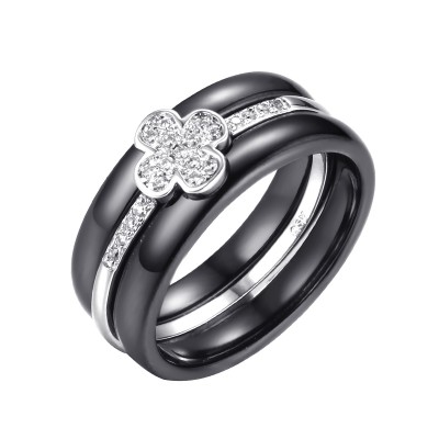 Кольцо с цирконом и керамикой из серебра 925 пробы фото