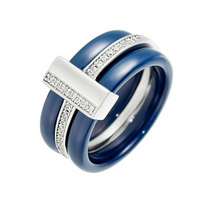 Кольцо с цирконом и керамикой из серебра 925 пробы фото