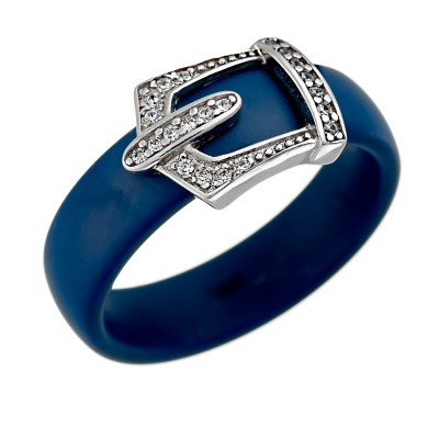 Кольцо с цирконом и керамикой из серебра 925 пробы фото