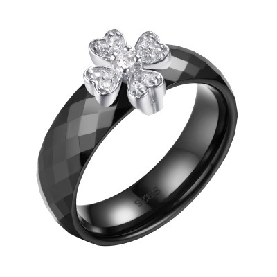 Кольцо с цирконом и керамикой из серебра 925 пробы фото