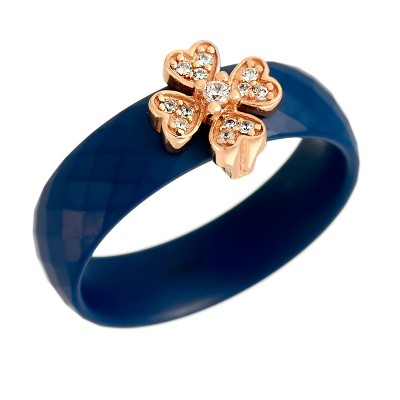 Кольцо с цирконом и керамикой из серебра 925 пробы фото