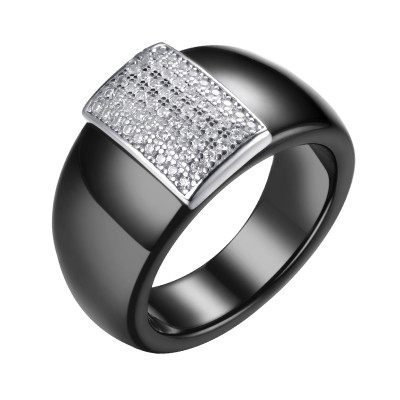 Кольцо с цирконом и керамикой из серебра 925 пробы фото