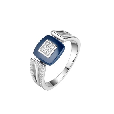 Кольцо с цирконом и керамикой из серебра 925 пробы фото