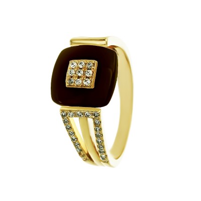 Кольцо с цирконом и керамикой из серебра 925 пробы фото