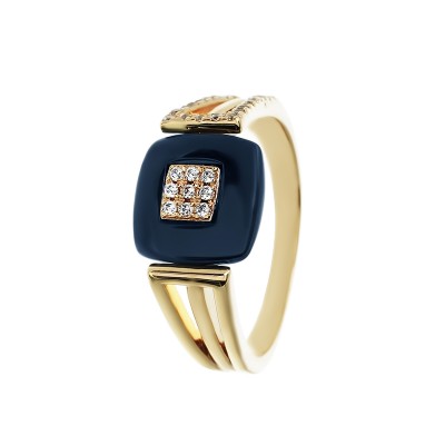 Кольцо с цирконом и керамикой из серебра 925 пробы фото