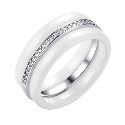 Кольцо с цирконом и керамикой из серебра 925 пробы фото