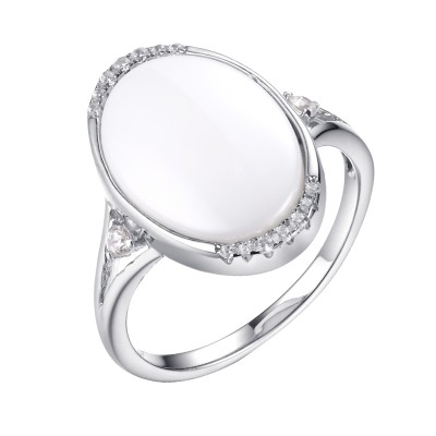 Кольцо с цирконом и керамикой из серебра 925 пробы фото