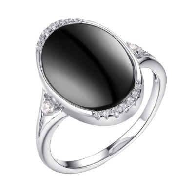 Кольцо с цирконом и керамикой из серебра 925 пробы фото