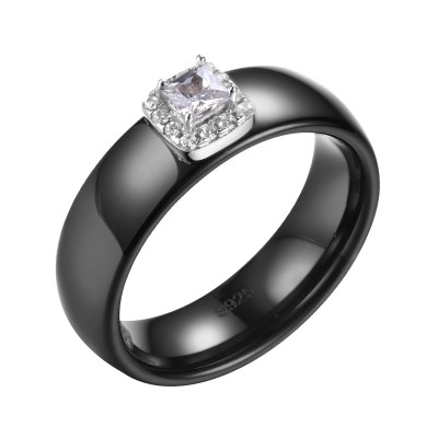 Кольцо с цирконом и керамикой из серебра 925 пробы фото