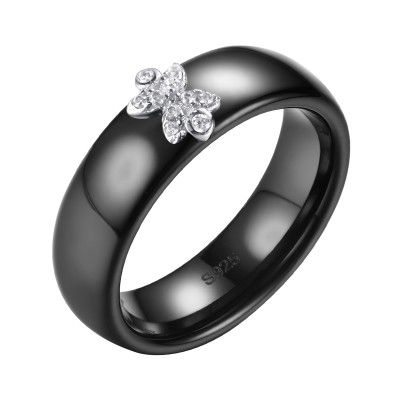 Кольцо с цирконом и керамикой из серебра 925 пробы фото