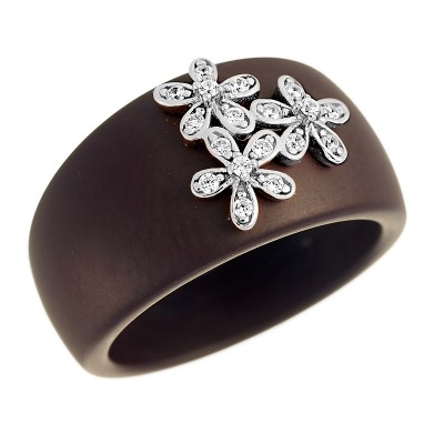 Кольцо с цирконом и керамикой из серебра 925 пробы фото