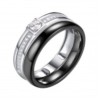 Кольцо с цирконом и керамикой из серебра 925 пробы фото