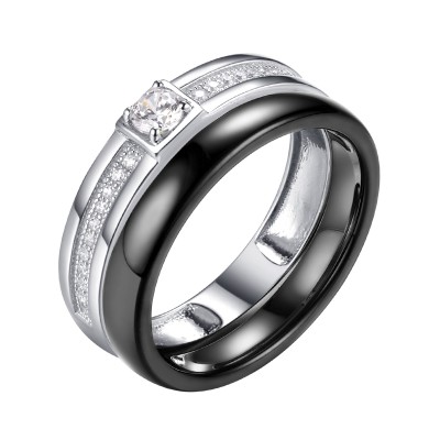 Кольцо с цирконом и керамикой из серебра 925 пробы фото