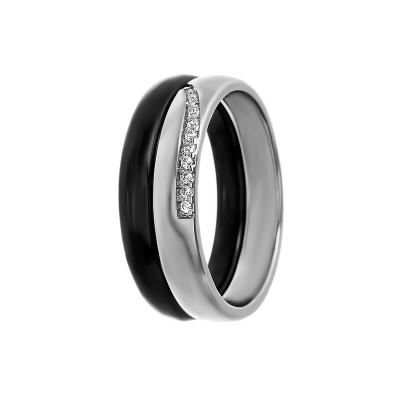 Кольцо с цирконом и керамикой из серебра 925 пробы фото