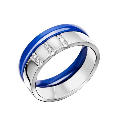 Кольцо с цирконом и керамикой из серебра 925 пробы фото