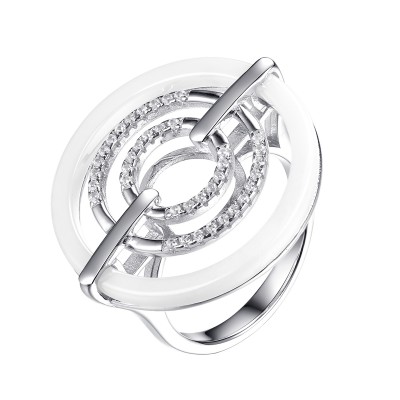 Кольцо с цирконом и керамикой из серебра 925 пробы фото