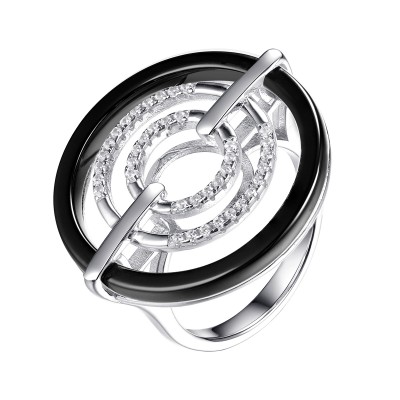 Кольцо с цирконом и керамикой из серебра 925 пробы фото