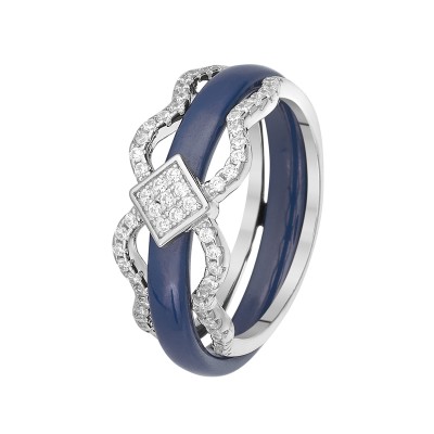 Кольцо с цирконом и керамикой из серебра 925 пробы фото