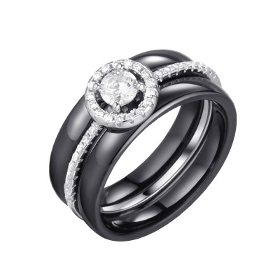 Кольцо с цирконом и керамикой из серебра 925 пробы фото