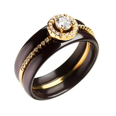 Кольцо с цирконом и керамикой из серебра 925 пробы фото