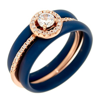 Кольцо с цирконом и керамикой из серебра 925 пробы фото