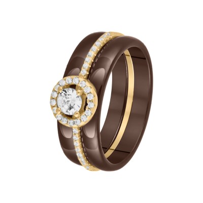 Кольцо с цирконом и керамикой из серебра 925 пробы фото