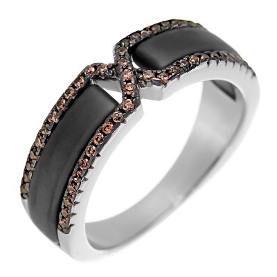 Кольцо с цирконом и керамикой из серебра 925 пробы фото